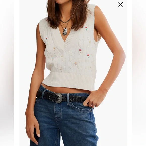 Free People Floral Embroidered Cable Vest - Picture 5 of 5